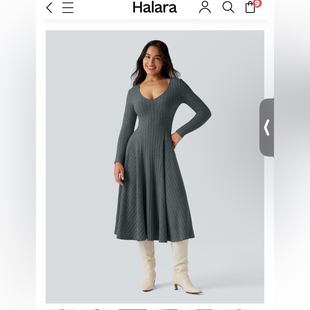 HALARA Grey Blue Ribbed Long Sleeve Dress - Picture 4 of 11